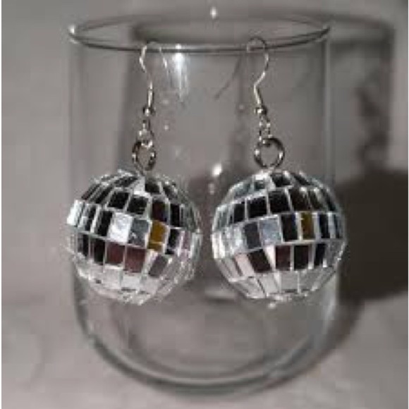 Silver Disco Ball Earrings - Picture 4 of 6